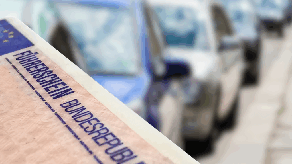 Führerschein mit unscharf geparkten Autos – Symbolbild für 3 Punkte in Flensburg und ihre Auswirkungen