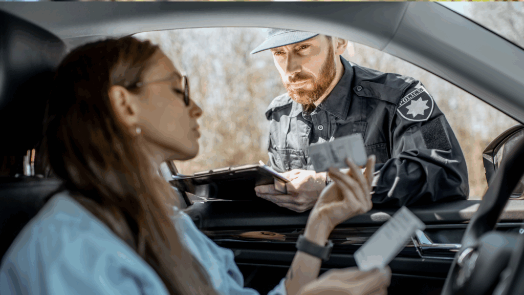 Fahrerin bei Polizeikontrolle – Symbolbild für Konsequenzen bei zu vielen Punkten in Flensburg und drohendem Führerscheinverlust.