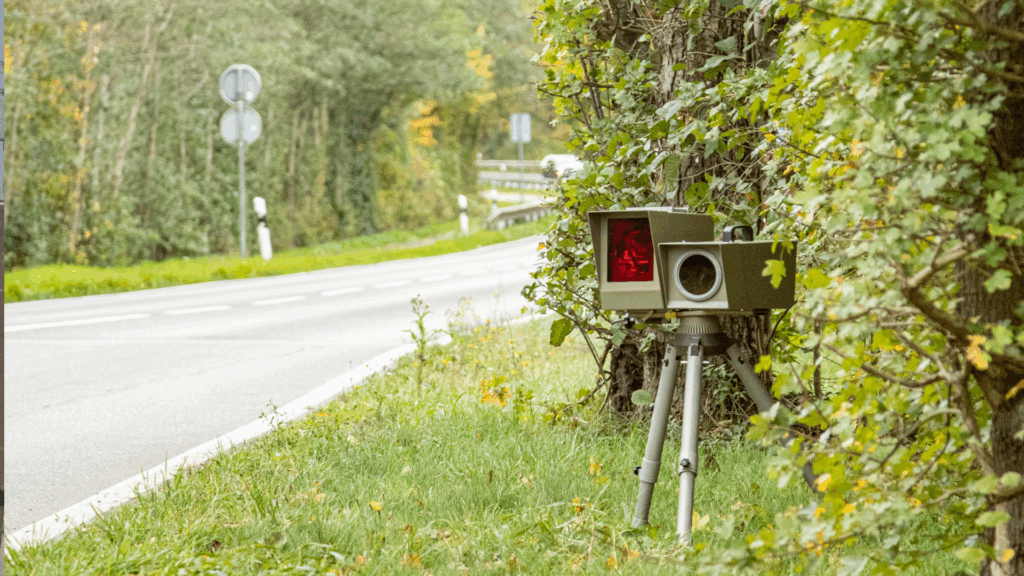 Mobiler Blitzer am Straßenrand – Symbolbild für Verkehrsverstöße mit Punkten: Wie viele Punkte in Flensburg darf man haben, bevor der Führerschein weg ist?